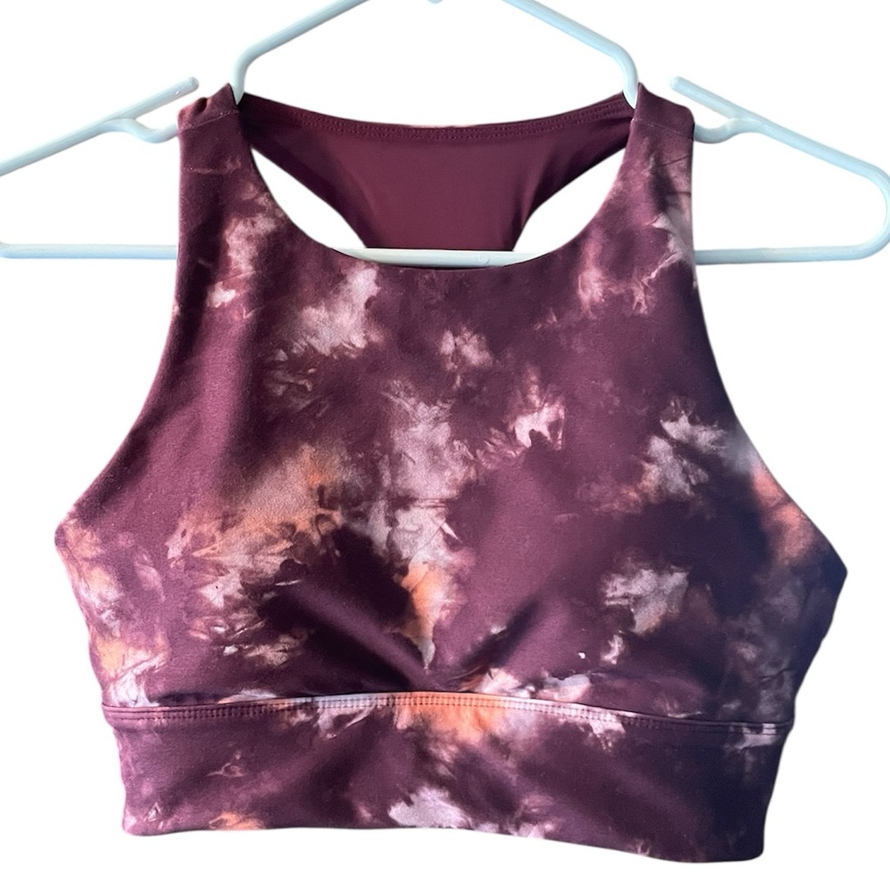 DSG High Neck Tie-Dye Sports Bra - Plum with Peach Accents